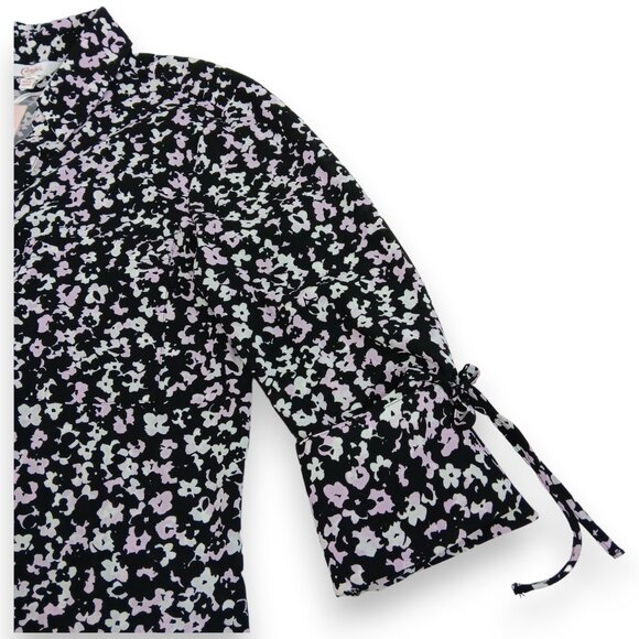 CANDIE'S-Women's Floral Button down-Top-MEDIUM-Black-White-Purple-Work-Casual - Picture 13 of 16